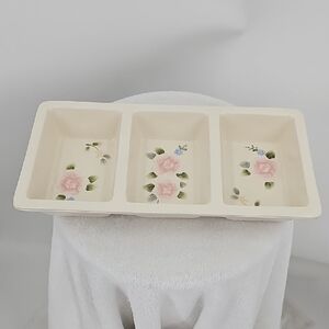 Pfaltzgraff Vintage Tea Rose 3 Part Rectangular Divided Serving Dish
